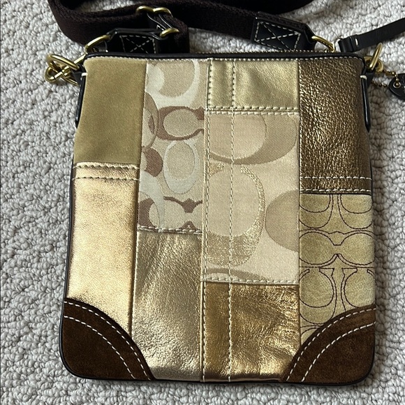 Coach Gold and Brown Patchwork Crossbody Bag - Picture 6 of 13